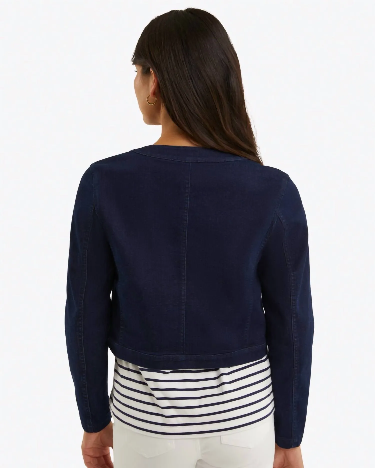 Denim Collarless Jacket In Dark Wash