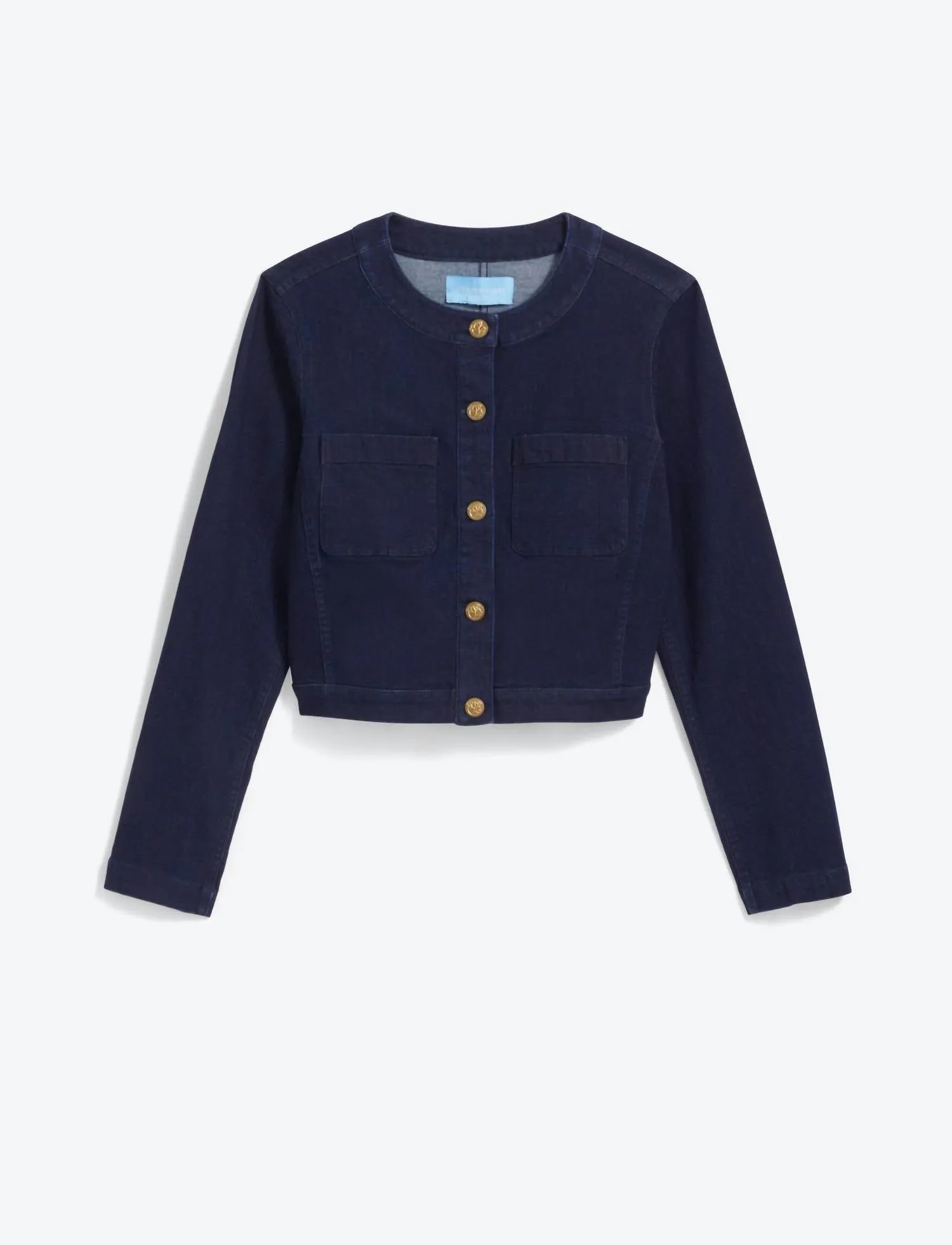 Denim Collarless Jacket In Dark Wash