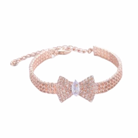 Diamante Bow Dog Necklace - Rose Gold english tack set,horse saddle gear,equestrian supplies