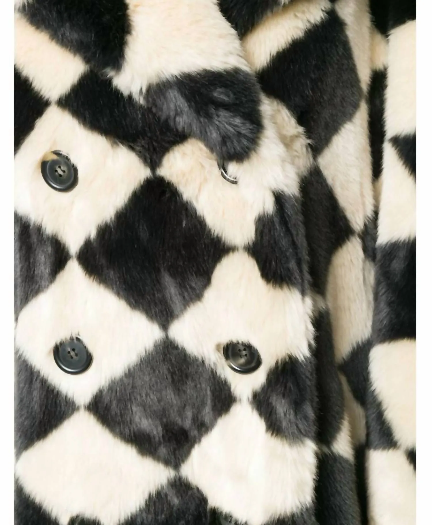 Diamond Check Faux Fur Coat In Black/cream