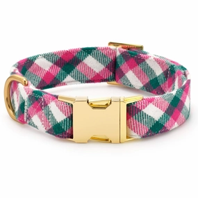 Dog Collar: Callie Plaid Flannel dog collar,leather dog collar,adjustable dog collar