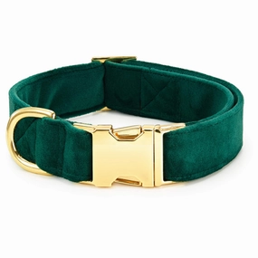 Dog Collar: Forest Green Velvet dog collar,leather dog collar,adjustable dog collar