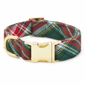 Dog Collar: Holly Jolly Plaid Flannel dog collar,leather dog collar,adjustable dog collar