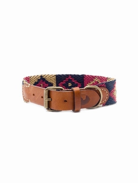 Dog Collar: Peruvian Indian Blue dog collar,leather dog collar,adjustable dog collar