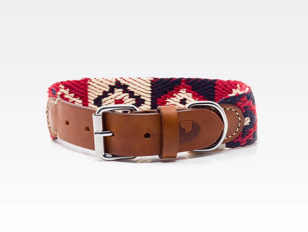 Dog Collar: Peruvian Indian Red dog collar,leather dog collar,adjustable dog collar