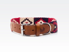 Dog Collar: Peruvian Indian Red dog collar,leather dog collar,adjustable dog collar