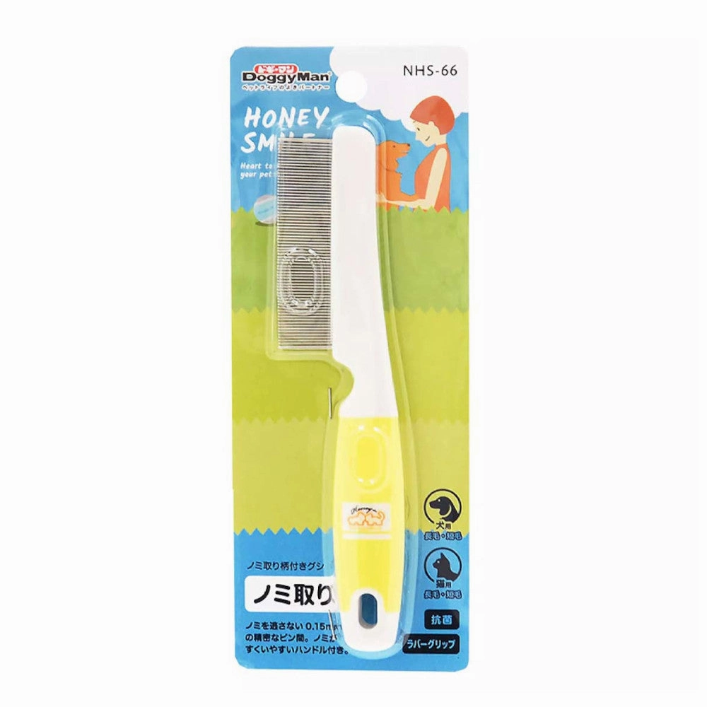 DoggyMan Honey Smile Flea Comb With Handle For Cats & Dogs pet grooming brush,pet comb,detangling brush for pets