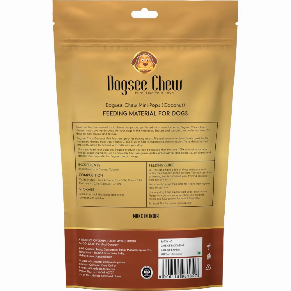 Dogsee Chew Mini Pops Himalayan Cheese Coconut Grain-Free Dog Treats 70g