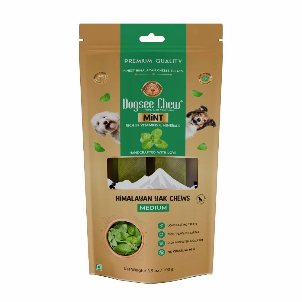 Dogsee Dog Chew Medium Himalayan Yak Chews Mint 100g dental dog chews,vet approved chews,teeth cleaning treats
