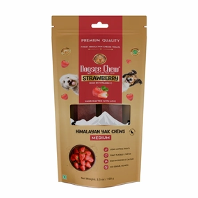 Dogsee Dog Chew Medium Himalayan Yak Chews Strawberry 100g dental dog chews,vet approved chews,teeth cleaning treats