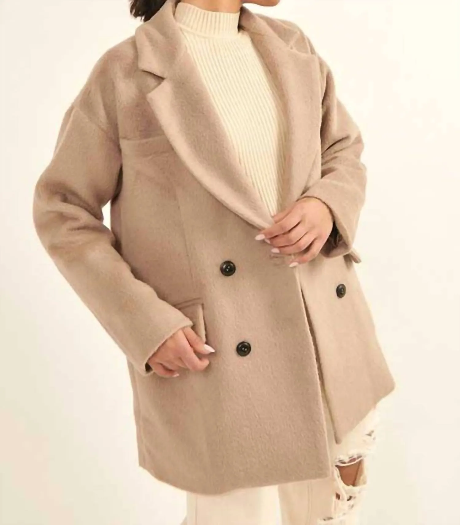 Double Breasted Overcoat In Stone