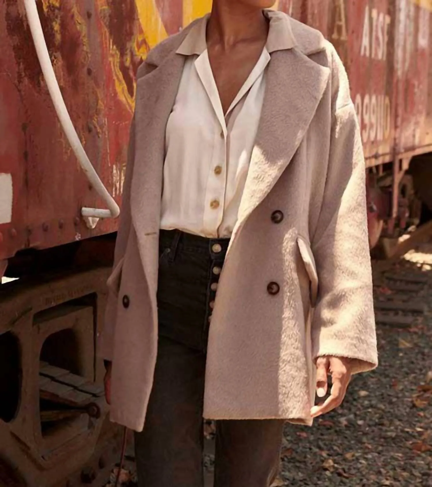 Double Breasted Overcoat In Stone