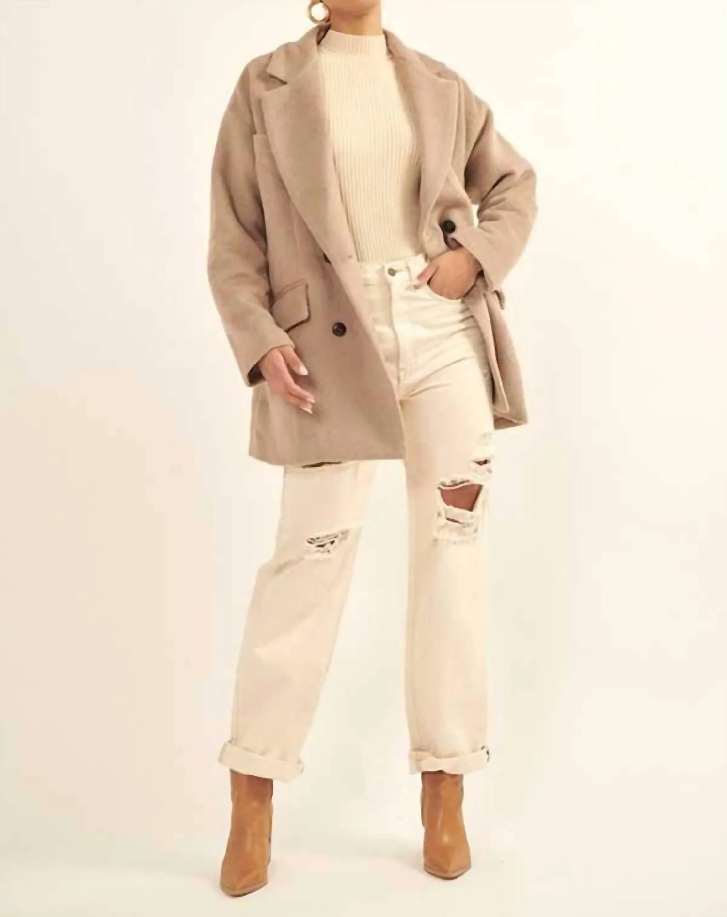 Double Breasted Overcoat In Stone