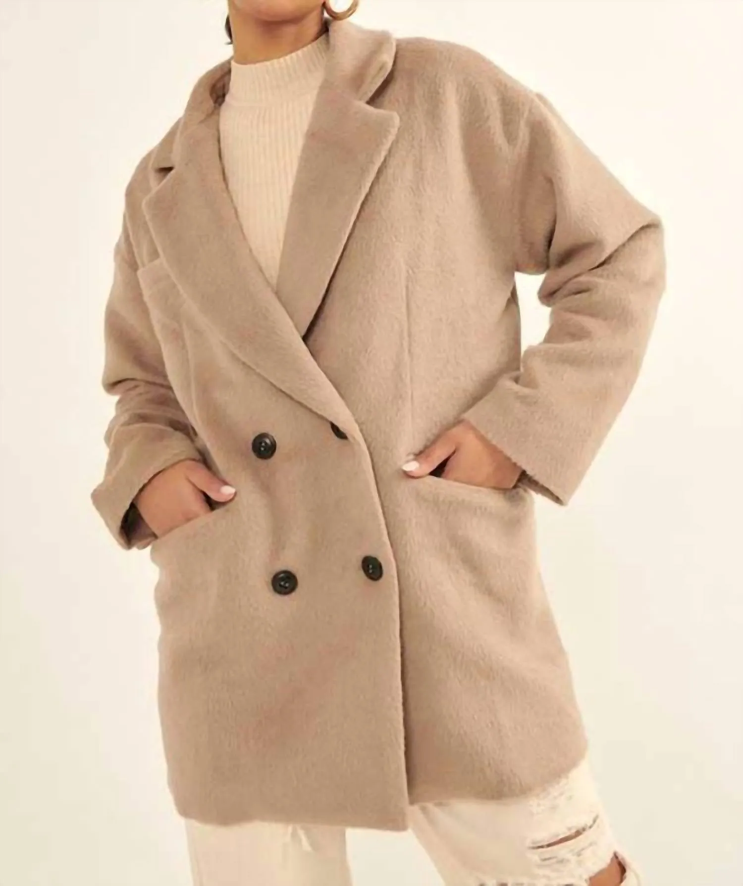 Double Breasted Overcoat In Stone
