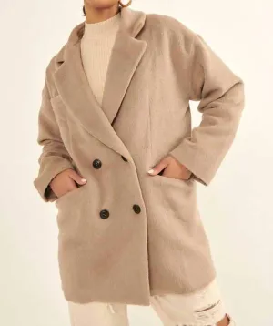 Double Breasted Overcoat In Stone