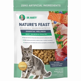 Dr. Marty Nature's Feast Essential Wellness Beef, Salmon and Poultry Freeze Dried Raw Cat Food cat supplies,cat essentials,cat accessories