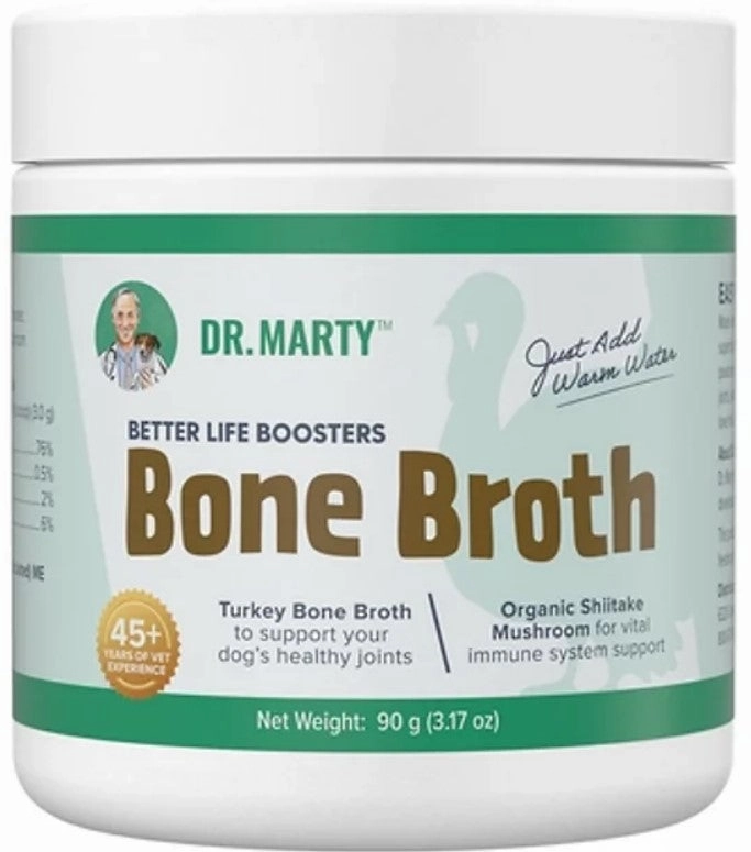 Dr. Marty's Dog Food Topper Life Booster Bone Broth Powder Turkey 3.17oz Jar puppy food,chew toy for puppies,small dog treats