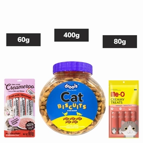 Drools Biscuit Treat, Kennel Kitchen Creameroo Crab Mackerel Treat, Me O Creamy Salmon Treats Cats Combo crunchy cat treat,crispy cat snack,dry cat treat