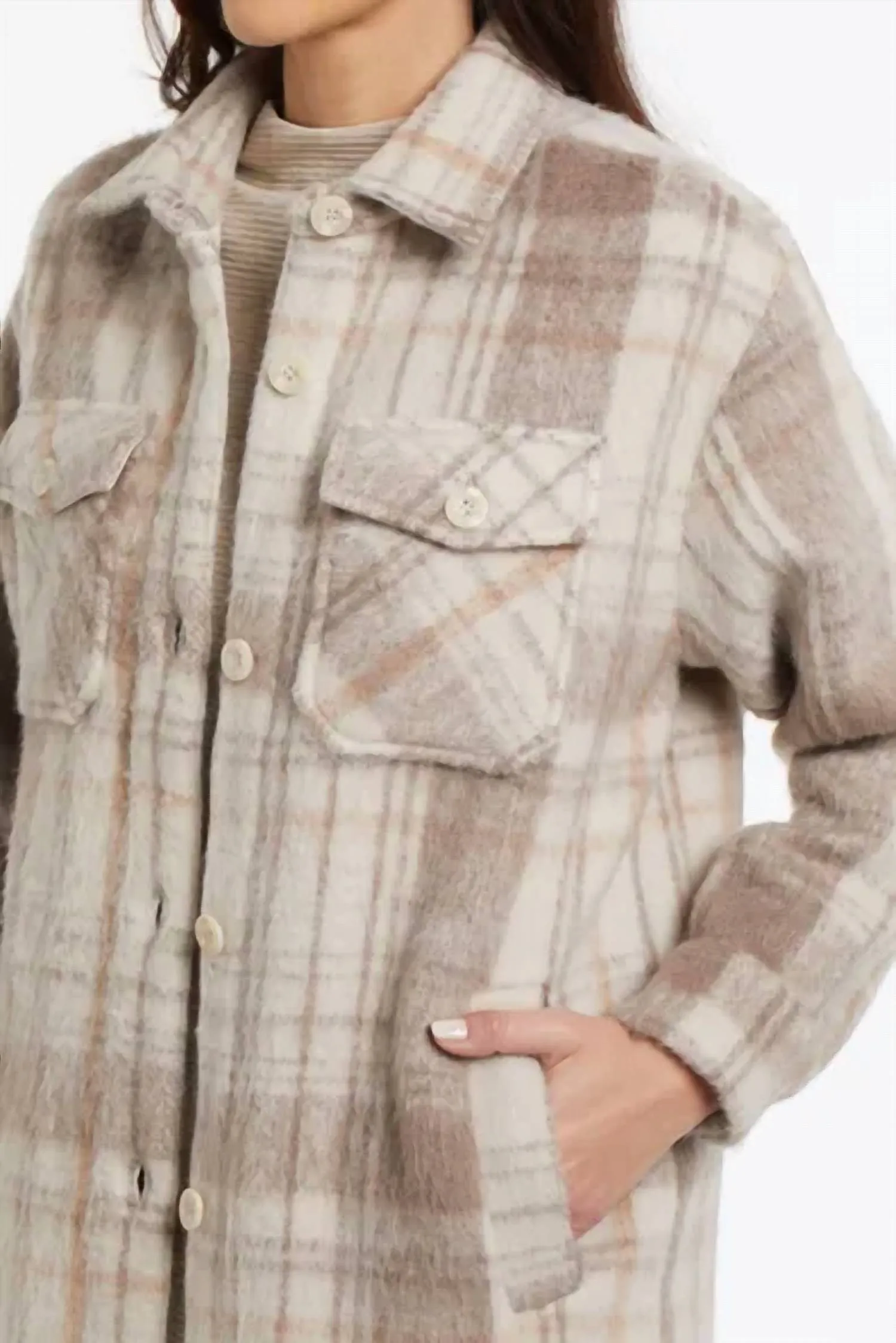 Drop Shoulder Long Shacket In Camel