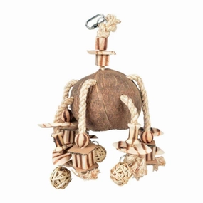Duvo Laroy Coconut Jungle Hanger With Wooded Block & Willow Balls 35cm x 20cm x 15cm bird nesting box,bird cage accessories,bird habitat