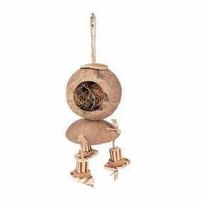Duvo Laroy Coconut Jungle House With Wooded Block 34cm x 12cm x 12cm bird nesting box,bird cage accessories,bird habitat