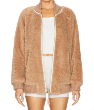 Ella Longline Sherpa Bomber Jacket In Chanterelle