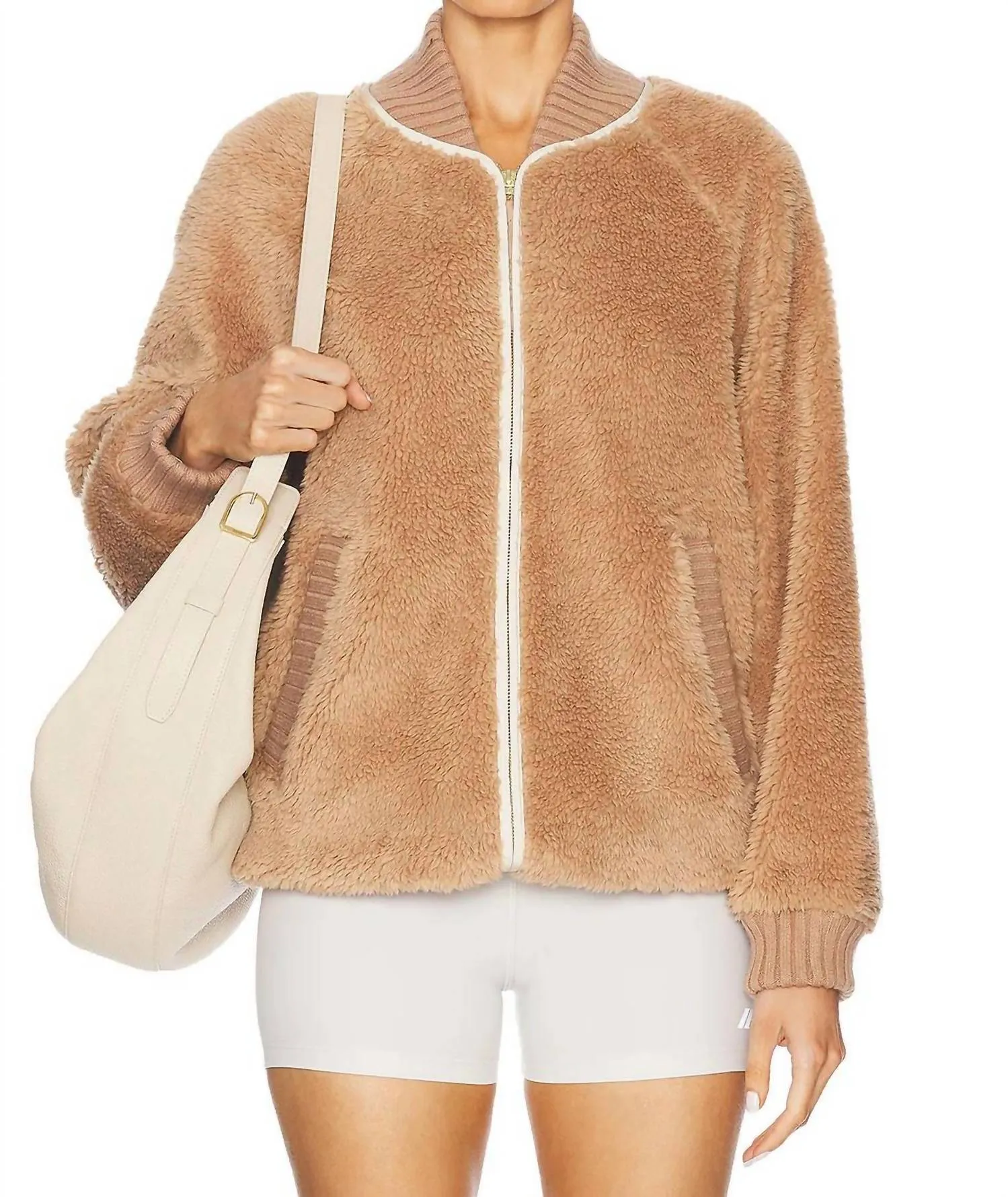 Ella Longline Sherpa Bomber Jacket In Chanterelle