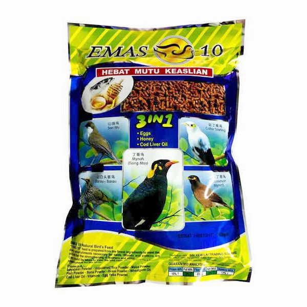 Emas 10 3-in-1 Natural Bird's Feed - Coarse 450g (Pellet Type) bird seed mix,small bird food,parakeet pellets