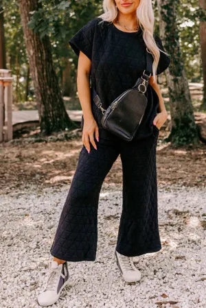 Emory Quilted Wide Leg Pants Set In Black