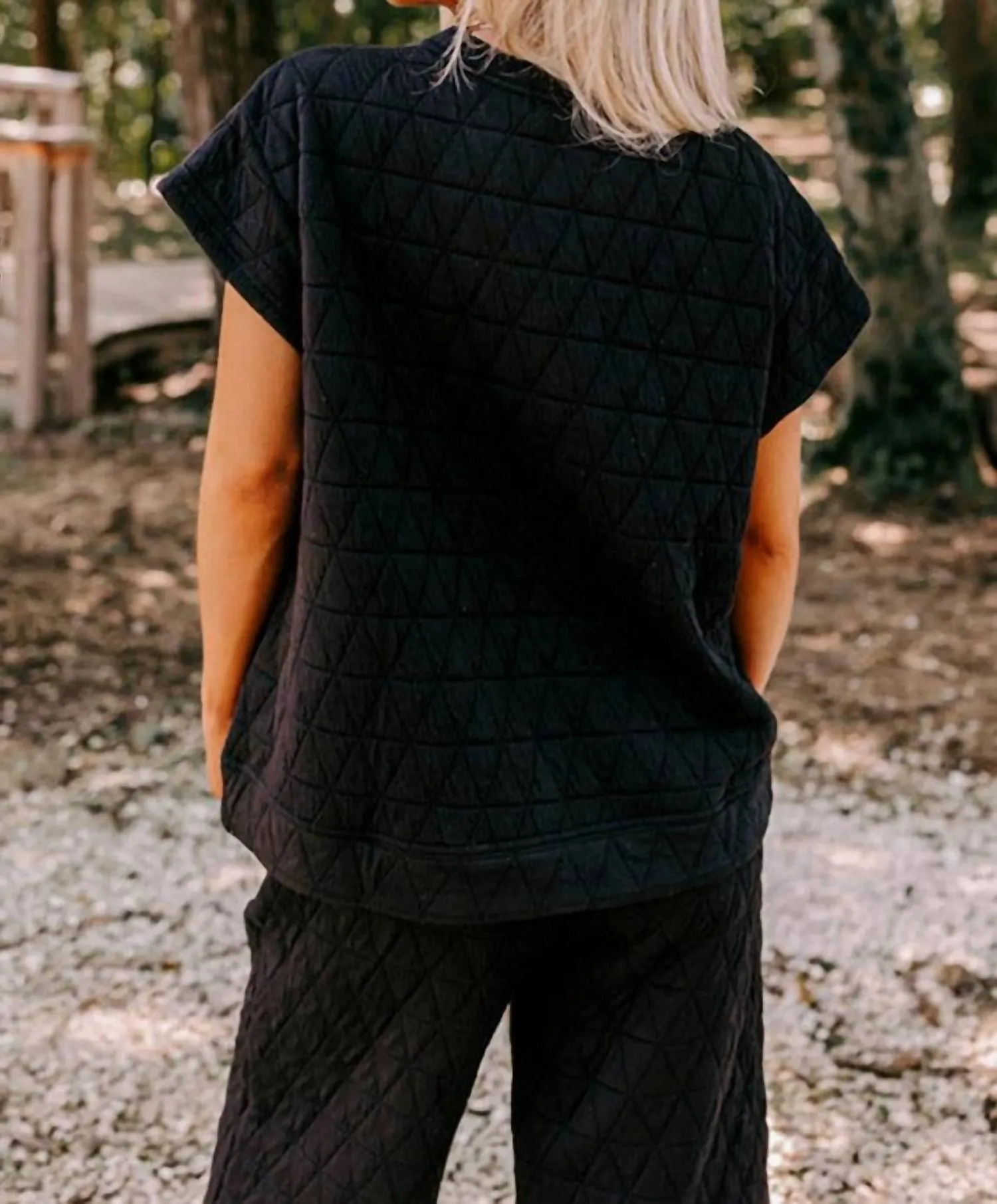 Emory Quilted Wide Leg Pants Set In Black