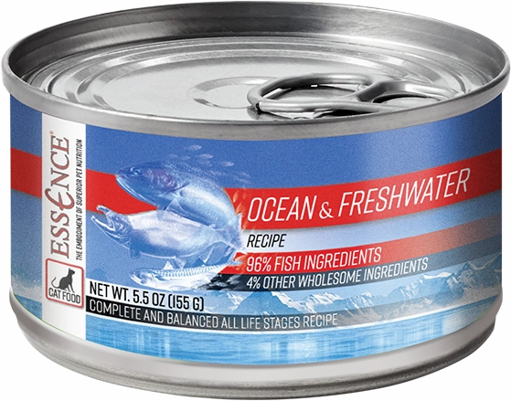 Essence Wet Cat Food Ocean & Freshwater Recipe 5.5oz Can Single grain free wet cat food,senior cat wet food,cat pt