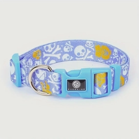 Everking Adjustable Dog Collars with Skull & Crossbones - Sky Blue - Small dog harness and leash,reflective dog collar,pet walking gear