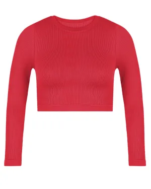 EVOKE Ribbed Long-Sleeve Crop Top | Cerise