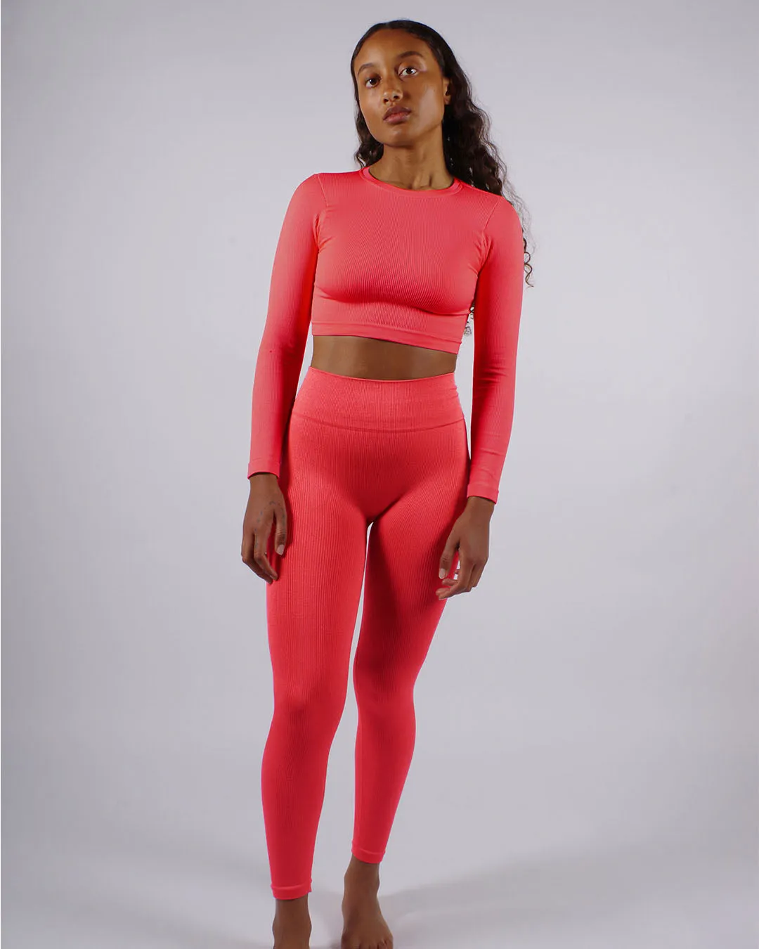 EVOKE Ribbed Long-Sleeve Crop Top | Cerise