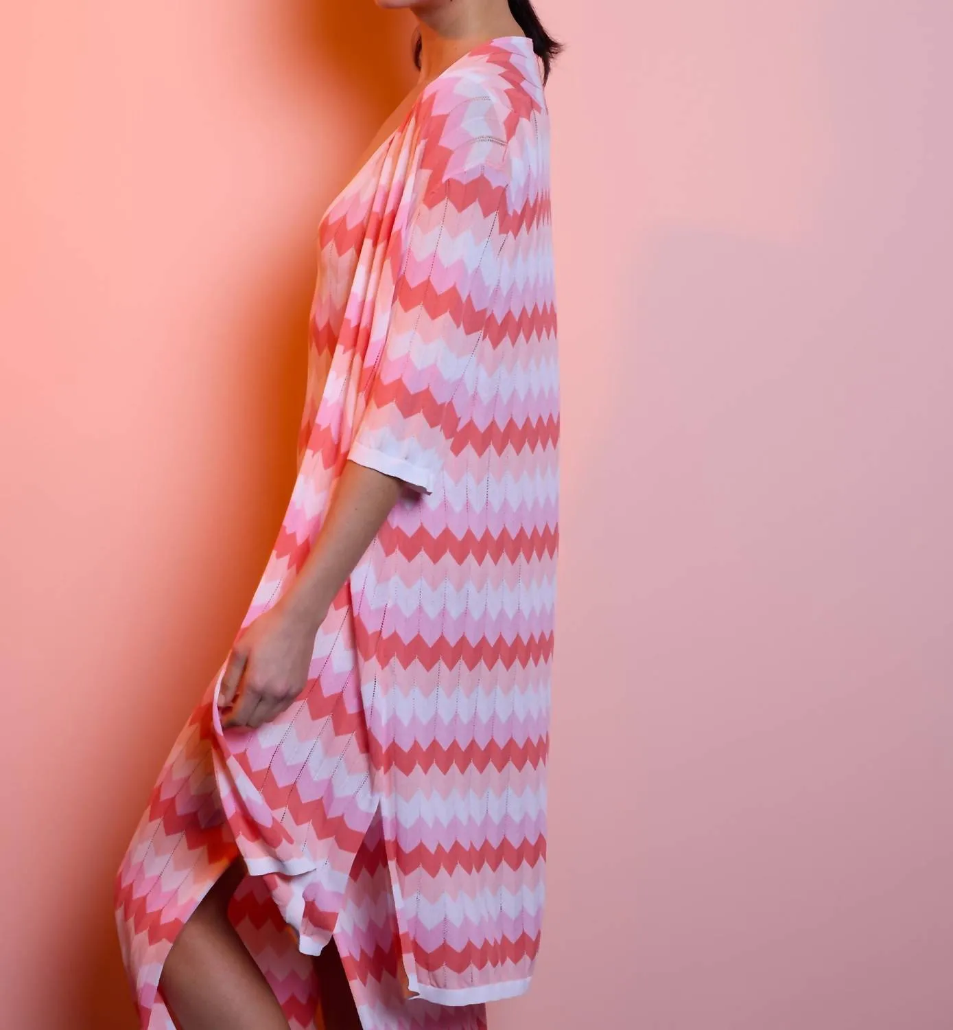 Evora Duster In Pink Multi