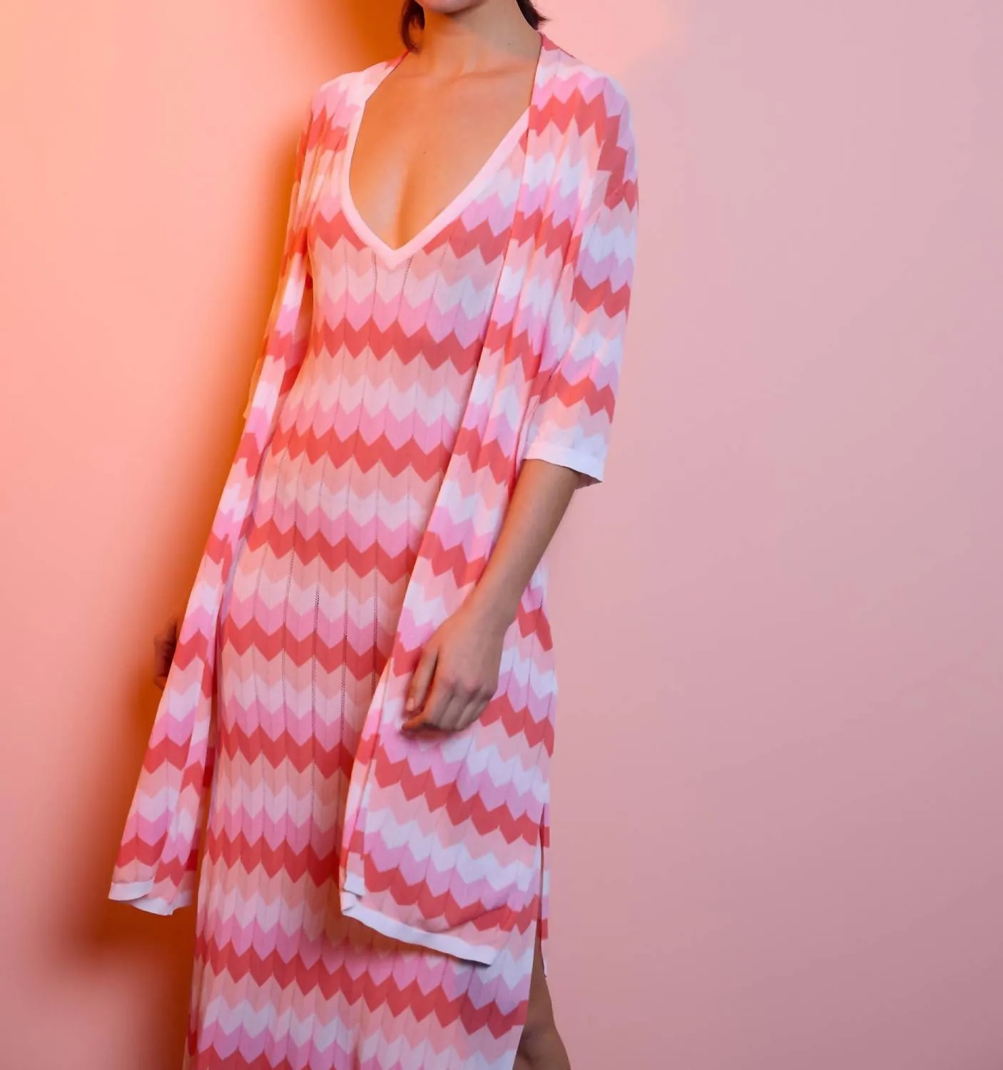 Evora Duster In Pink Multi