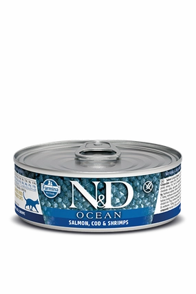 Farmina Ocean Wet Cat Food N&D Salmon, Cod & Shrimp 2.5oz Can Single grain free wet cat food,senior cat wet food,cat pt