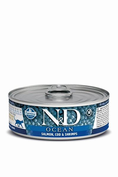 Farmina Ocean Wet Cat Food N&D Salmon, Cod & Shrimp 2.5oz Can Single grain free wet cat food,senior cat wet food,cat pt