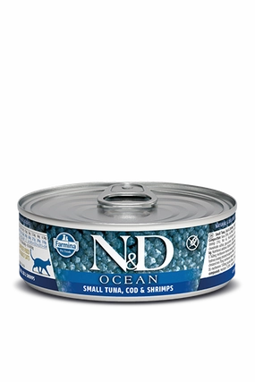 Farmina Ocean Wet Cat Food N&D Tuna, Cod & Shrimp Stew 2.5oz Can Single grain free wet cat food,senior cat wet food,cat pt
