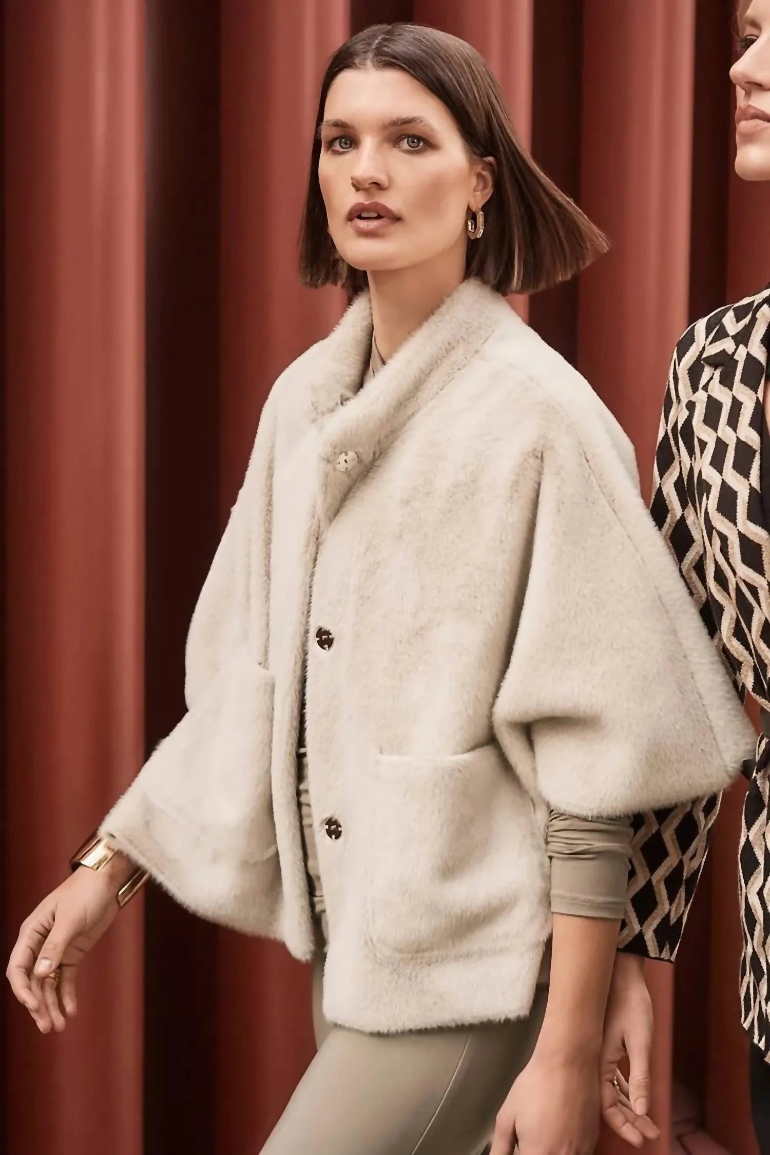 Faux Fur Suede Jacket In Champagne