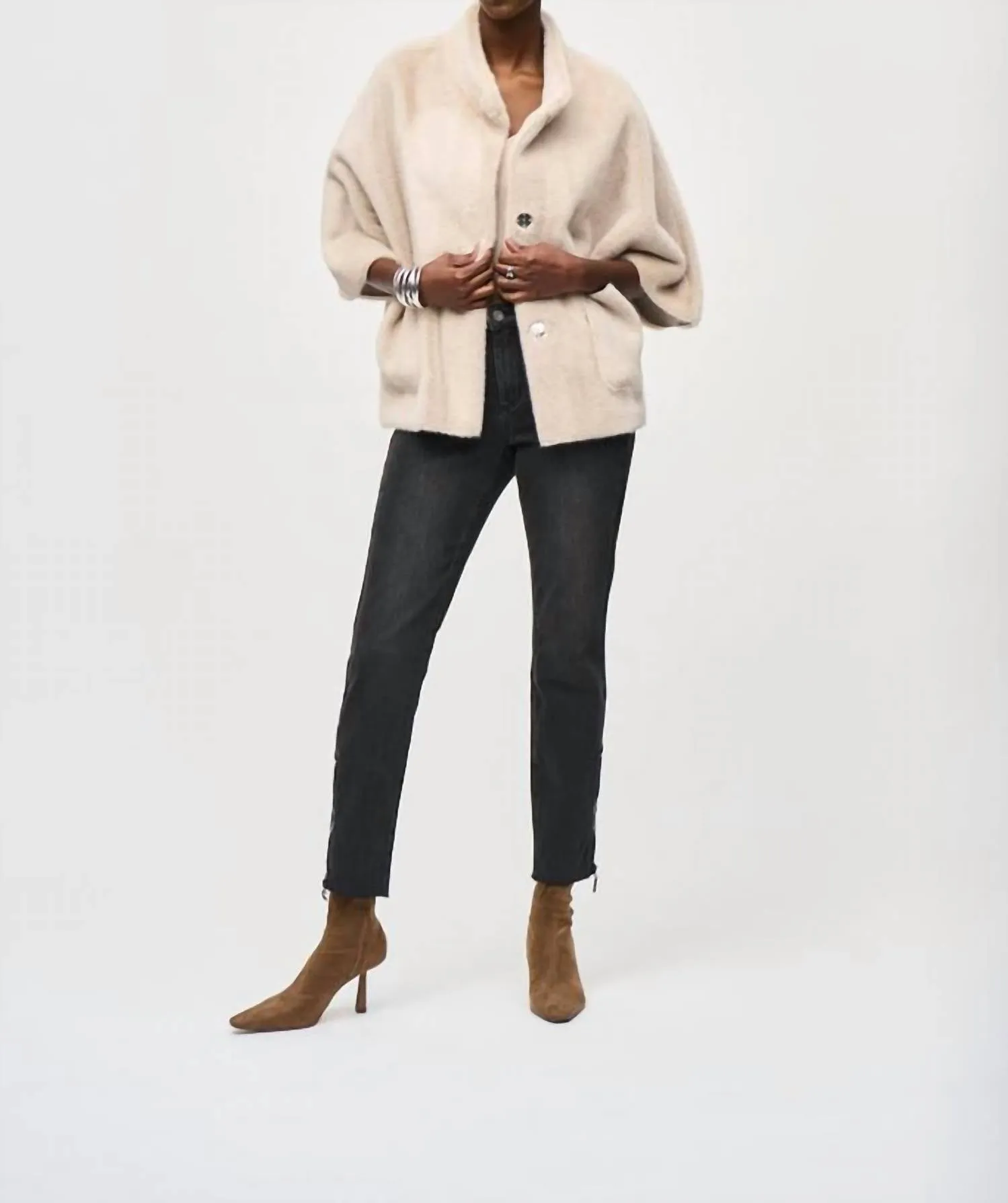 Faux Fur Suede Jacket In Champagne