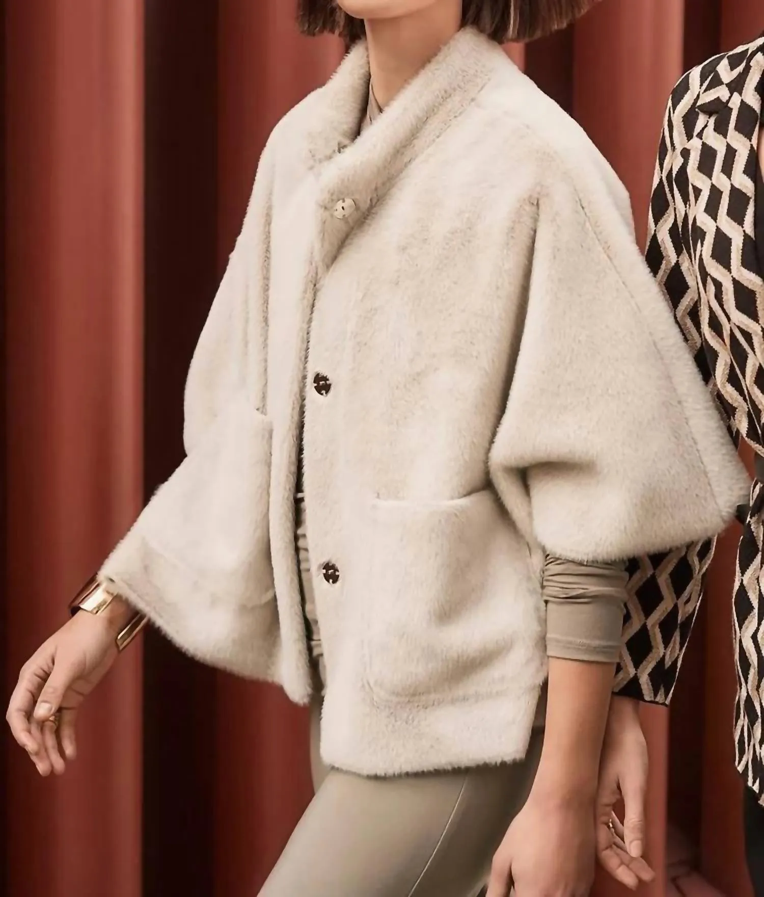 Faux Fur Suede Jacket In Champagne