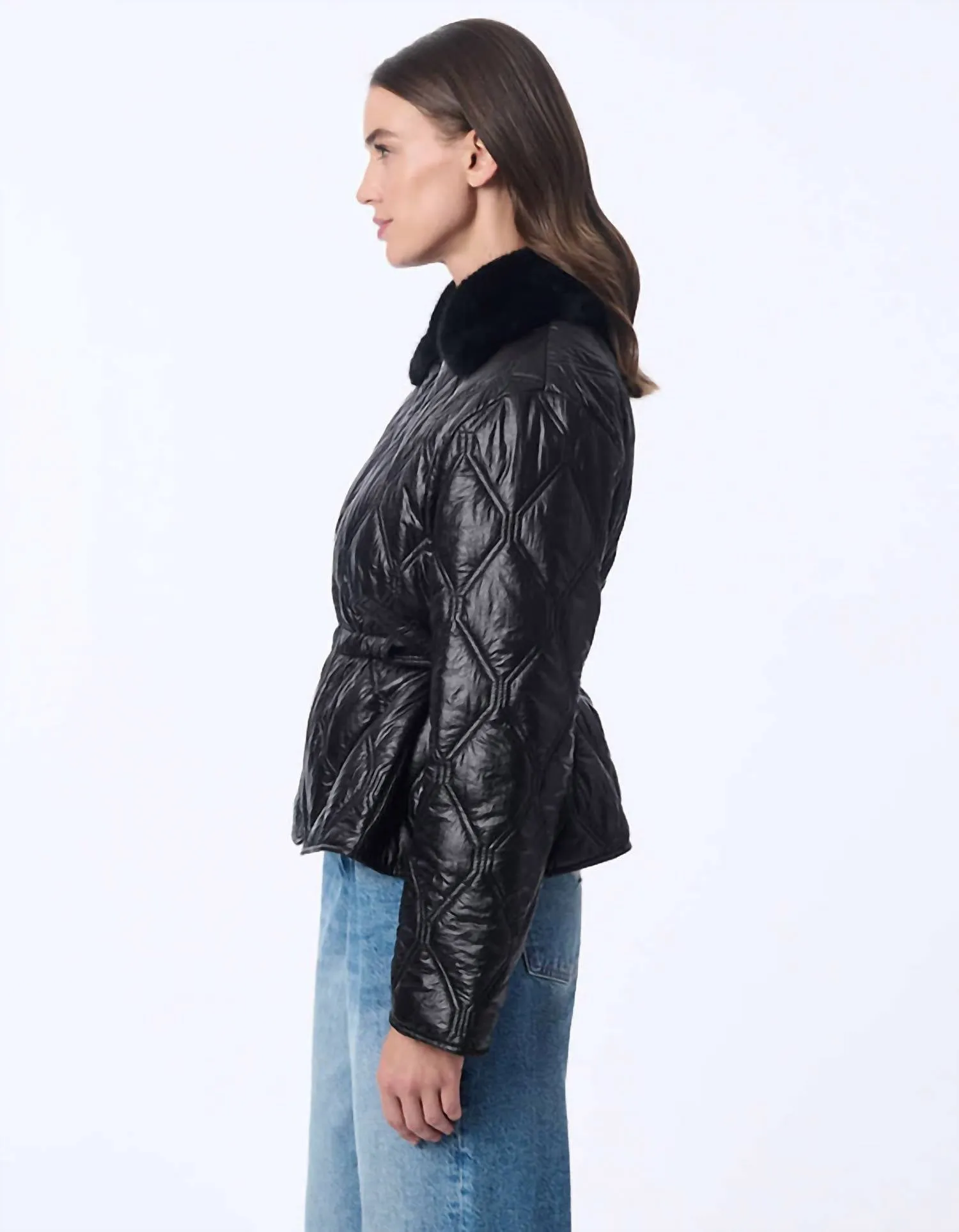 Faux Fur Zip Jacket In Black