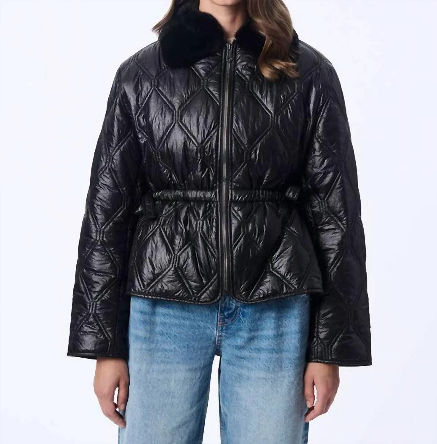 Faux Fur Zip Jacket In Black