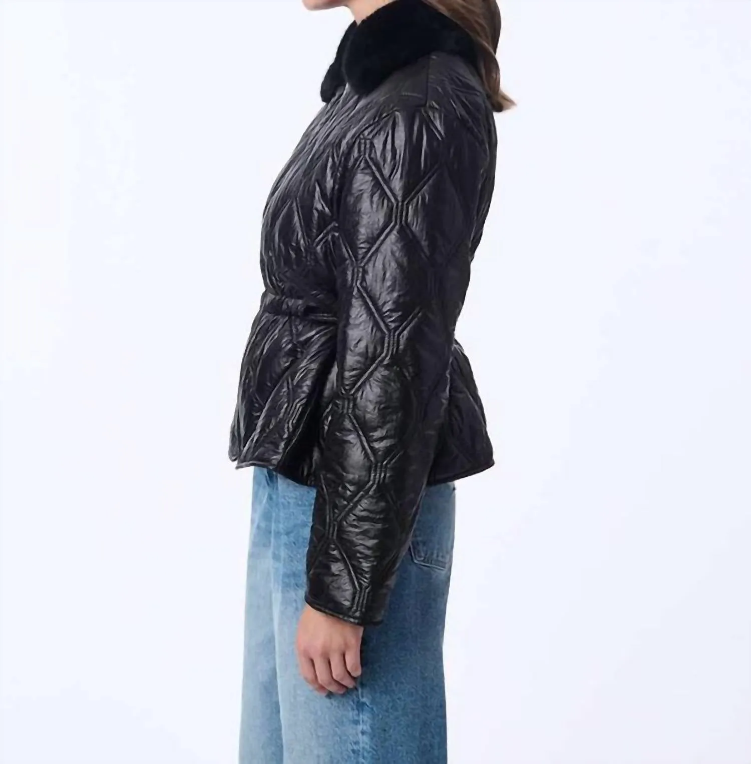 Faux Fur Zip Jacket In Black