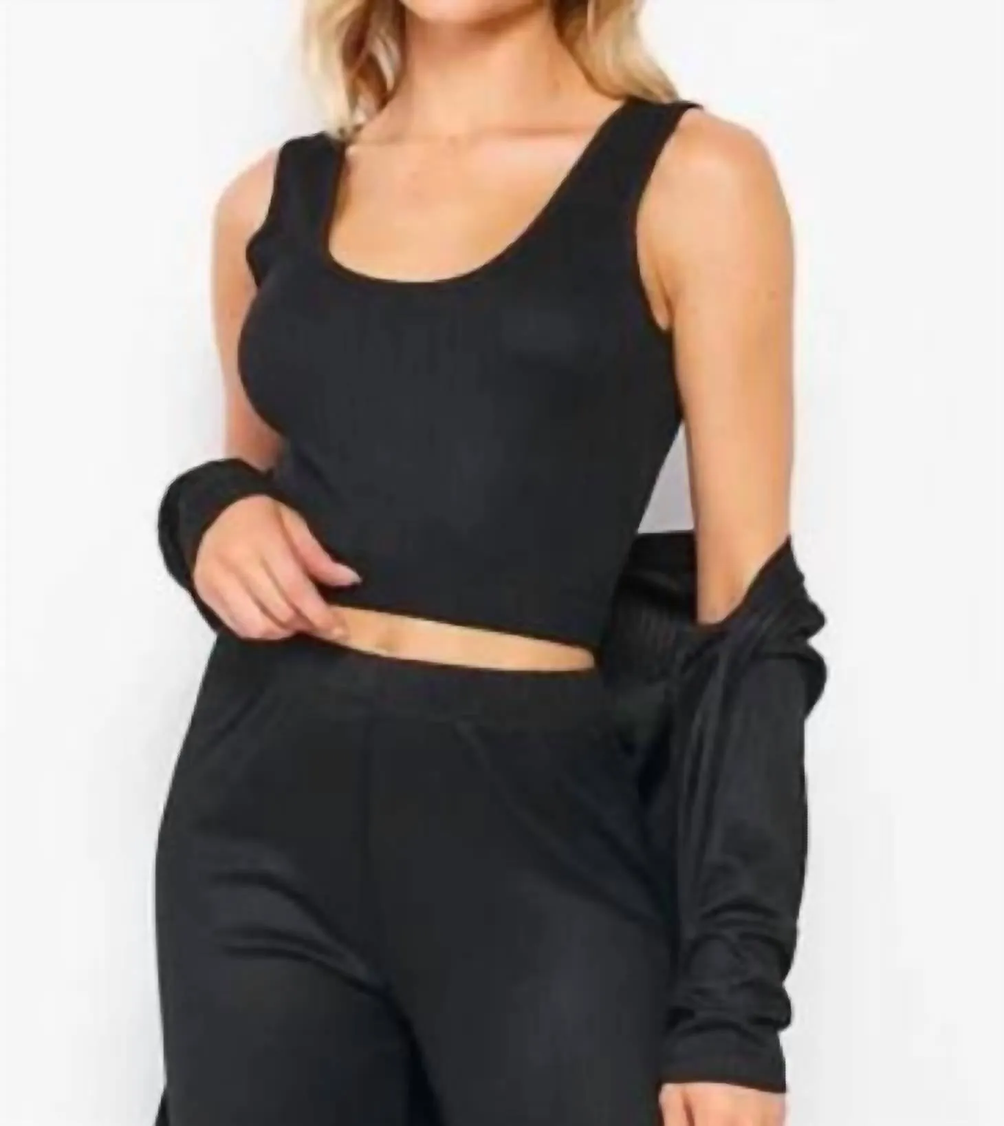 Feels Like Fun 3-Piece Ribbed Set In Black