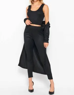 Feels Like Fun 3-Piece Ribbed Set In Black