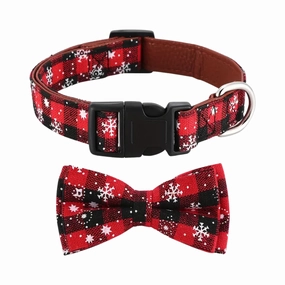 Festive Christmas Dog Collar with Detachable Bow Tie (Red) - Large dog harness and leash,reflective dog collar,pet walking gear
