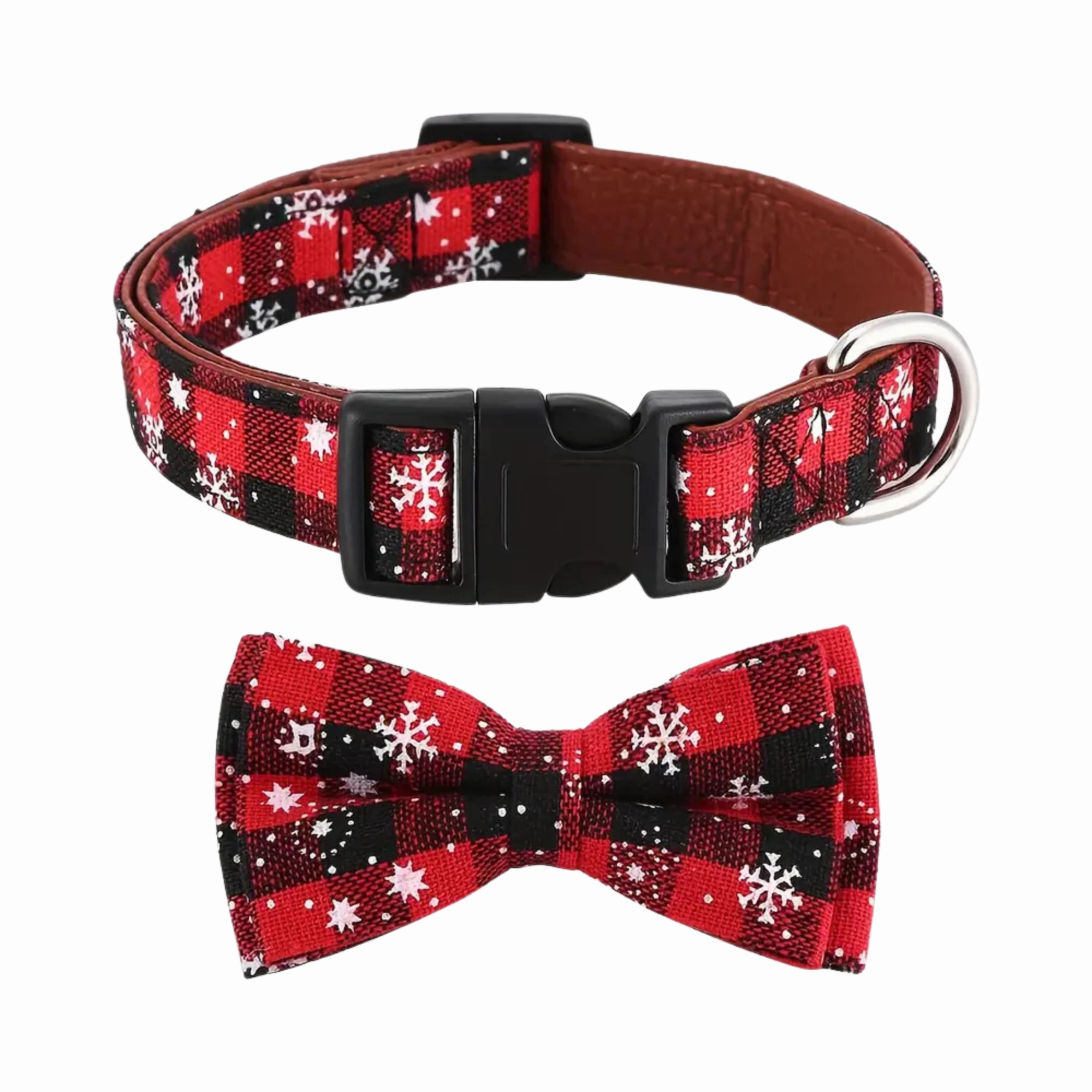 Festive Christmas Dog Collar with Detachable Bow Tie (Red) - Large dog harness and leash,reflective dog collar,pet walking gear
