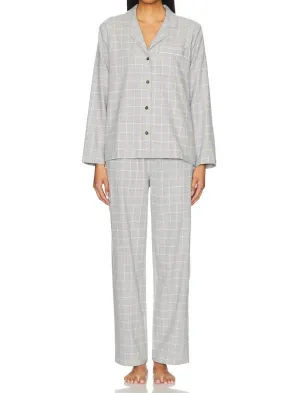 Flannel Long Pj Set In Winter Check Heather Grey